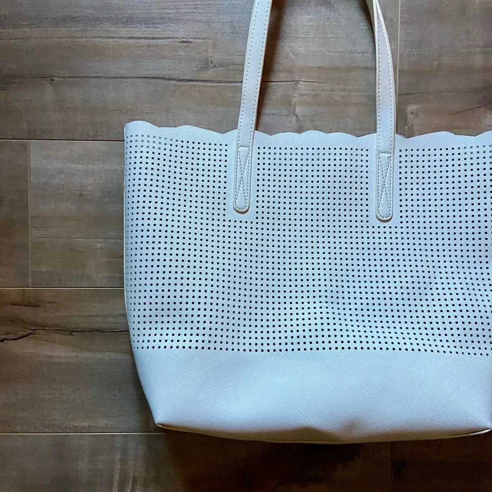 Neiman Marcus White Cut-Out See-Through Design Open Tote in White